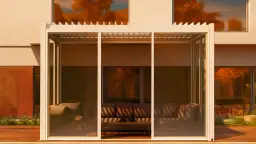 Nowoczesna pergola z wygodnymi sofami w środku. Dowiedz się, jak zakotwić pergolę, by cieszyć się nią latami.