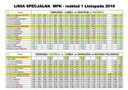 Rozkład jazdy dworca Łomża: linia specjalna MPK Łomża – Centrum – Piątnica oraz Piątnica – Łomża – Zawadzka – Wojsko Polskie.