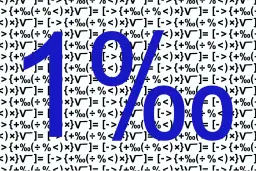 Duże niebieskie cyfry "1%" na tle wzoru matematycznego.