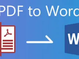 Ikona PDF przekształcana w ikonę Word, z napisem "PDF to Word".