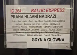 IC 264 Baltic Express: bilety na pociąg z Pragi do Gdyni przez Wrocław.