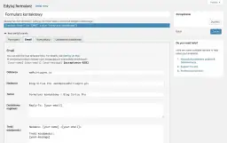 Edycja szablonu email formularza kontaktowego. Konfiguracja pól: odbiorca, nadawca, temat, treść wiadomości.
