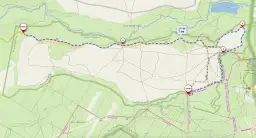 Trasa rowerowa przez Pustynię Błędowską. Mapa pokazuje szlak od START do KONIEC, z zaznaczonymi punktami 1, 2, 3, 4. Jak dojechać? Start znajduje się przy Velo Przemsza.