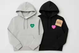 Szare i czarne bluzy z sercami "A&K" - idealne, wyjątkowe bluzy dla par. Zaprojektuj własne!