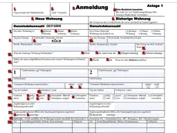 Formular Anmeldung: nowe i poprzednie mieszkanie, dane osobowe, stan cywilny, narodowość, dane paszportu. Jak przemeldować dziecko? Wypełnij sekcje 5 i 6.