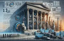 Starożytna architektura z cyframi i kodem binarnym. Obraz pokazuje, co to jest system binarny i dlaczego jest tak ważny dla technologii.