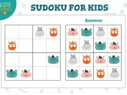 Urocze sudoku obrazkowe dla dzieci z sowami, hipopotamami, świnkami i żabkami. Rozwiąż zagadkę, dopasowując zwierzątka.