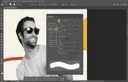 Ustawienia pędzla w Photoshopie: tekstura, jak zrobić pędzel w Photoshopie. Widoczny mężczyzna w okularach.