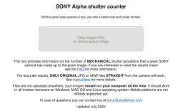 Narzędzie do sprawdzania przebiegu aparatu SONY Alpha. Przeciągnij lub kliknij, aby wybrać zdjęcie.