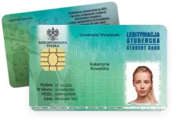 Legitymacja studencka Uniwersytetu Warszawskiego z danymi Katarzyny Kowalskiej. Dowiedz się, ile trwa wyrobienie legitymacji szkolnej.