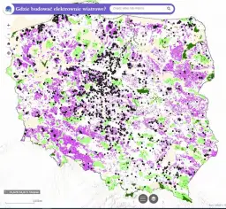  Mapa lokalizacji farm i elektrowni wiatrowych w Polsce 2023
