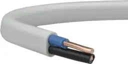 Przewód elektryczny z dwoma żyłami: czarną i niebieską, w szarej izolacji. Może to być przewód 300/500V lub 450/750V.