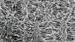 Mikroskopowe spojrzenie na strukturę membrany. Czy to DryVent vs Gore-Tex? Sieć włókien tworzy skomplikowany wzór.