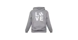 Szara bluza z kapturem dla dzieci z napisem "LOVE" i piłką nożną. Idealna dla małych fanów futbolu.