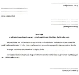 Wniosek o urlop na dziecko - 2 dni opieki nad dzieckiem oświadczenie, wniosek o urlop opiekuńczy