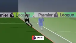Ilustracja z Premier League pokazująca dwóch piłkarzy i czerwoną linię zaznaczającą spalone.