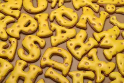 Ciasteczka w kształcie liter z żółtym lukrem, przypominające ser. Jaka jest czwarta litera naszej domeny?