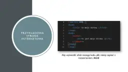 Grafika przedstawia fragment kodu HTML z tekstem "Przykładowa strona internetowa" w okręgu.