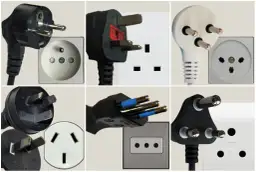Różne rodzaje gniazdek elektrycznych i wtyczek z całego świata.