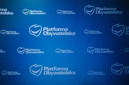 Niebieskie tło z powtarzającym się logo i napisem "Platforma Obywatelska".