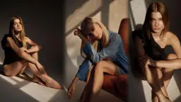 Trzy ujęcia młodych kobiet w stylizacjach podkreślających urodę, w świetle dziennym.