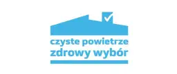 Ranking najlepszych firm pomagających w programie Czyste Powietrze. Logo z domkiem i hasłem "czyste powietrze zdrowy wybór".