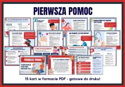 Pierwsza pomoc karty pracy dla dzieci. Zestaw 15 kart PDF z instrukcjami, jak reagować w nagłych wypadkach.