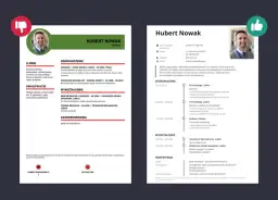 Przykładowe CV Huberta Nowaka z sekcjami: O mnie, Doświadczenie, Kwalifikacje, Wykształcenie, Zainteresowania.