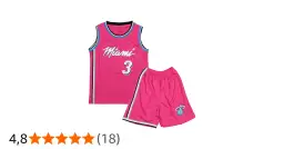 Różowe koszulki koszykarskie dla dzieci z napisem "Miami" i numerem 3, idealne dla małych fanów sportu.