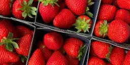 Soczyste, czerwone truskawki w pudełkach. Zastanawiasz się, ile kalorii mają truskawki? Są niskokaloryczne i pełne witamin!