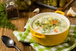 Zupa ogórkowa z koperkiem i pieprzem. Idealne jakie przyprawy do zupy ogórkowej? Koperek, pieprz, czosnek i oczywiście ogórki kiszone.