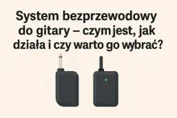 Dwa moduły systemu bezprzewodowego do gitary, jeden z wtykiem jack, drugi z antenką i zieloną diodą.