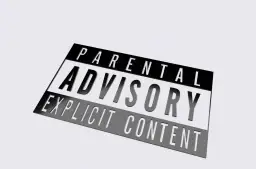 Naklejka "Parental Advisory Explicit Content" ostrzega przed treściami nieodpowiednimi dla dzieci. To znak, że zawartość jest "awesome" i może zawierać mocne słownictwo.
