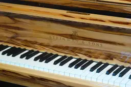 Piękne pianino Steinway & Sons z unikalnym drewnianym wykończeniem. Te instrumenty muzyczne używane pianina to marzenie każdego muzyka.