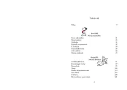 Spis treści książki "Nowe przygody Mikołajka". Rozdziały I i II, ilustracje i numery stron.