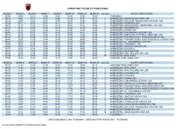 Tabela z rozkładem jazdy autobusów, godzinami odjazdów i nazwami przystanków.