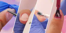Przygotowanie paznokcia, piłowanie, nakładanie bazy i lakieru hybrydowego.
