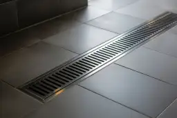 Nowoczesny prysznic z odpływem liniowym, który zapewnia efektywne podłączenie wanny do odpływu i estetyczny wygląd łazienki.