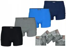 Cztery pary męskich bokserek w kolorach: czarnym, szarym, niebieskim i granatowym.