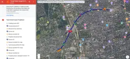 Mapa z zaznaczonym przebiegiem tunelu KDP w Łodzi, z widocznymi komorami startowymi i obszarami utrudnień. To ważne end oznaczenie na mapie.