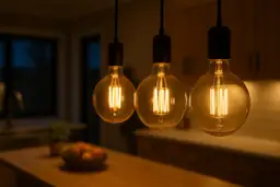 Trzy wiszące żarówki Edisona o ciepłym świetle. Czy ledy się wypalają? Te wyglądają na nowe i stylowe.