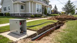 Instalacja światłowodu: szara skrzynka z okablowaniem, wykop z rurami i przewodem 40a jaki przewód.