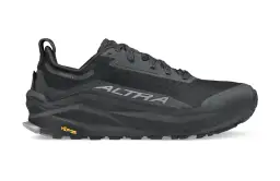 Czarny but trailowy Altra Olympus 6 z logo Vibram na podeszwie. Gotowy na każde wyzwanie.