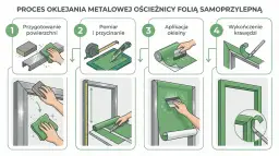 Instrukcja jak odnowić stare futryny metalowe: przygotowanie, pomiar, aplikacja okleiny i wykończenie.