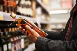Ręce trzymają butelkę whisky, zastanawiając się, ile alkoholu można przewieźć samolotem z USA do Polski.