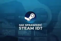 Ikona Steam i tekst "Jak sprawdzić Steam ID?". Tło z miniaturkami gier.