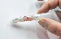 Palec trzyma jednorazowy alkomat. Czy w żabce jest alkomat? Wynik testu na trzeźwość.