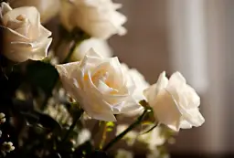 Białe róże, jak wspomnienia o bliskich, którzy odeszli, delikatnie rozkwitają w świetle.