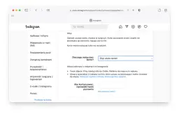 Strona Instagrama z opcją "jak usunąć konto na Instagram". Wybierz powód, np. "Zbyt wiele reklam", i wprowadź hasło.