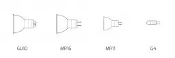 Porównanie różnych rodzajów żarówek: GU10, MR16, MR11 i G4.